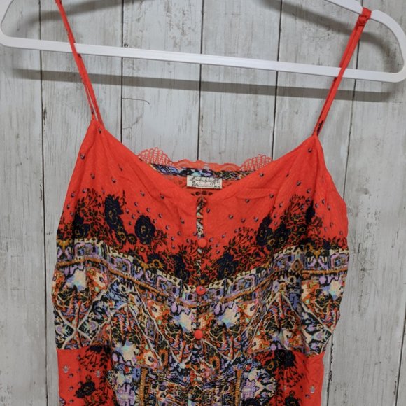 NWT Free People Red-Orange Floral Maxi Sundress Size L - Picture 3 of 8